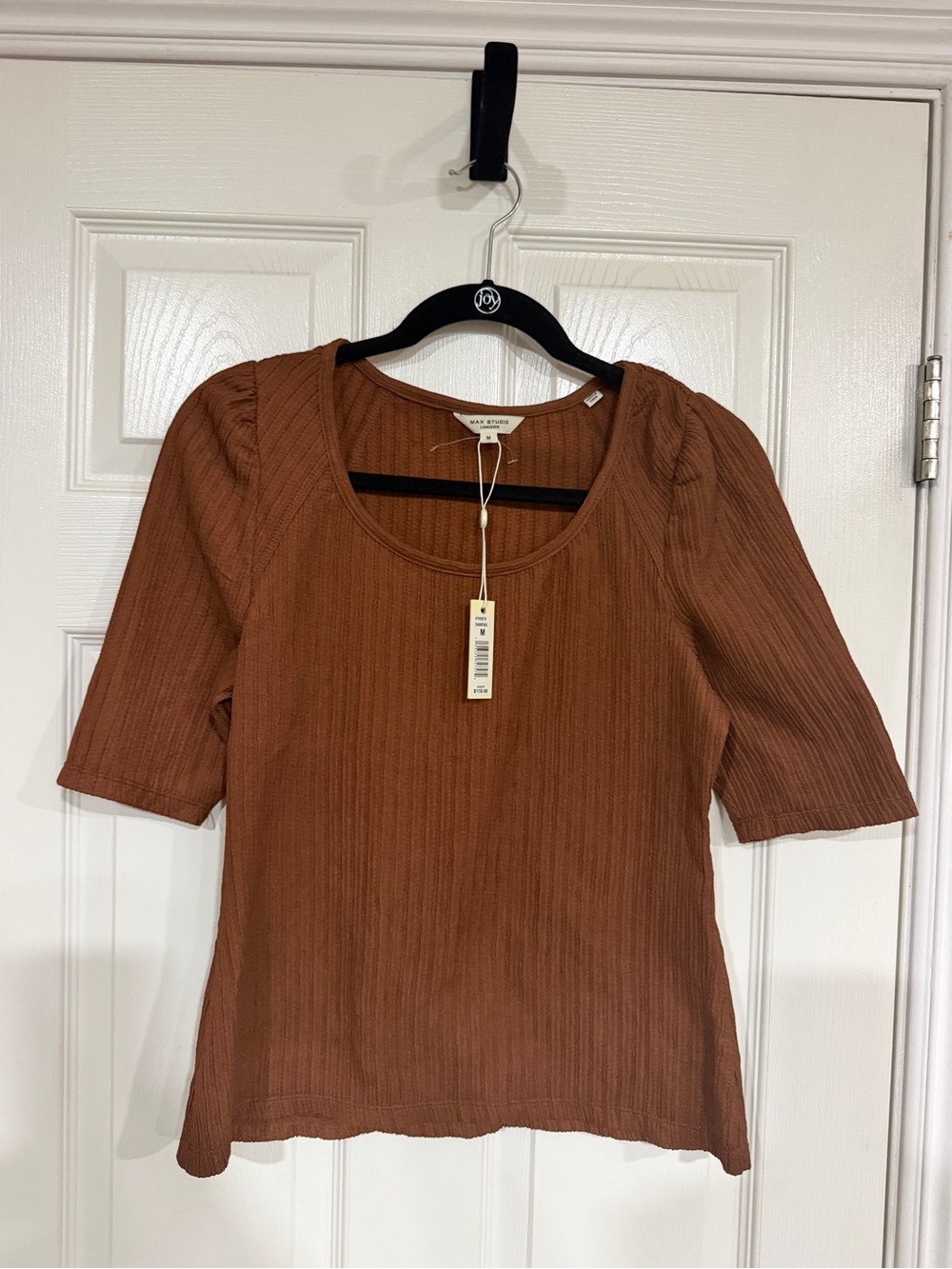 Max Studio Ribbed Scoop-Neck Top in Rust Brown